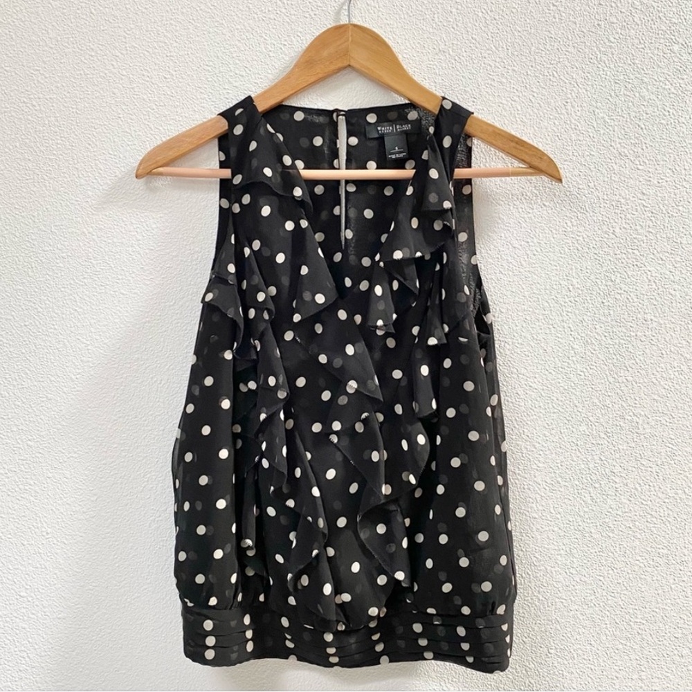 White House Black Market Black Polka Dot Ruffle Top✨